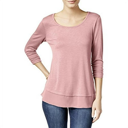 Style & Co Women's Chiffon Hem Three Quarter Sleeves Top Pink Size Medium