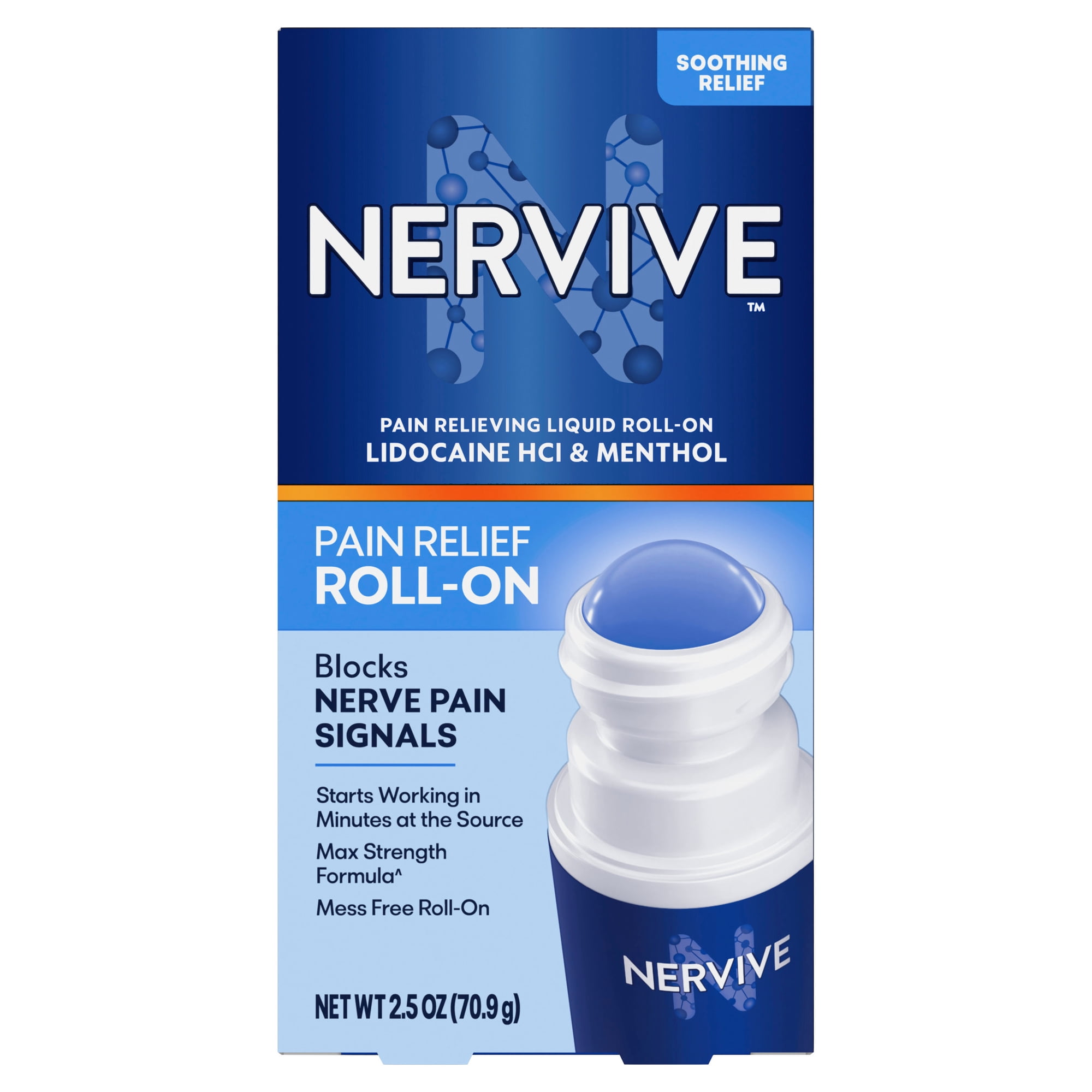 Nervive Nerve Care, Pain Relieving Roll on with Lidocaine and Menthol, 2.5 oz