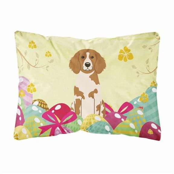 Carolines Treasures BB6072PW1216 Easter Eggs Brittany Spaniel Canvas Fabric Decorative Pillow, 12H x16W, multicolor