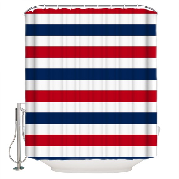Red Blue Striped Bathroom Shower Curtains with 12 Hooks Polyester Waterproof Shower Curtain for Stalls and Bathtubs Modern Minimalist Coastal Nautical Stripe Decorative Bathroom Curtain 72x72 Inches
