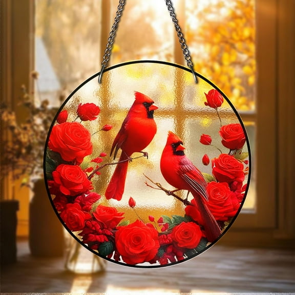Cardinal STAINED GLASS Suncatcher, Window Hanging Decor ,Bird Lover Glass Art Decor, Male Female Cardinal, Memorial Suncatcher, Women Gift