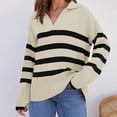 thumbnail image 2 of MeetoTime Pull pour Femmes Automne Décontracté Rayé Manches Longues Col en V Ample Tricoté, 2 of 5