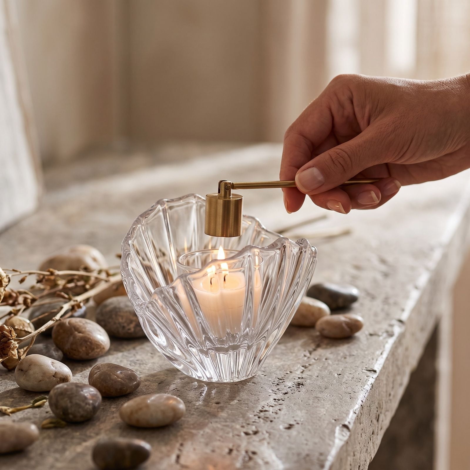 Glass Candle Holders Clear Shells Votive Tealight Cups Thick Transparent Candlestick with Fluted Opening for Scented Wax Cups Bathroom Vanity Bedroom Spa Table Decor Ornament