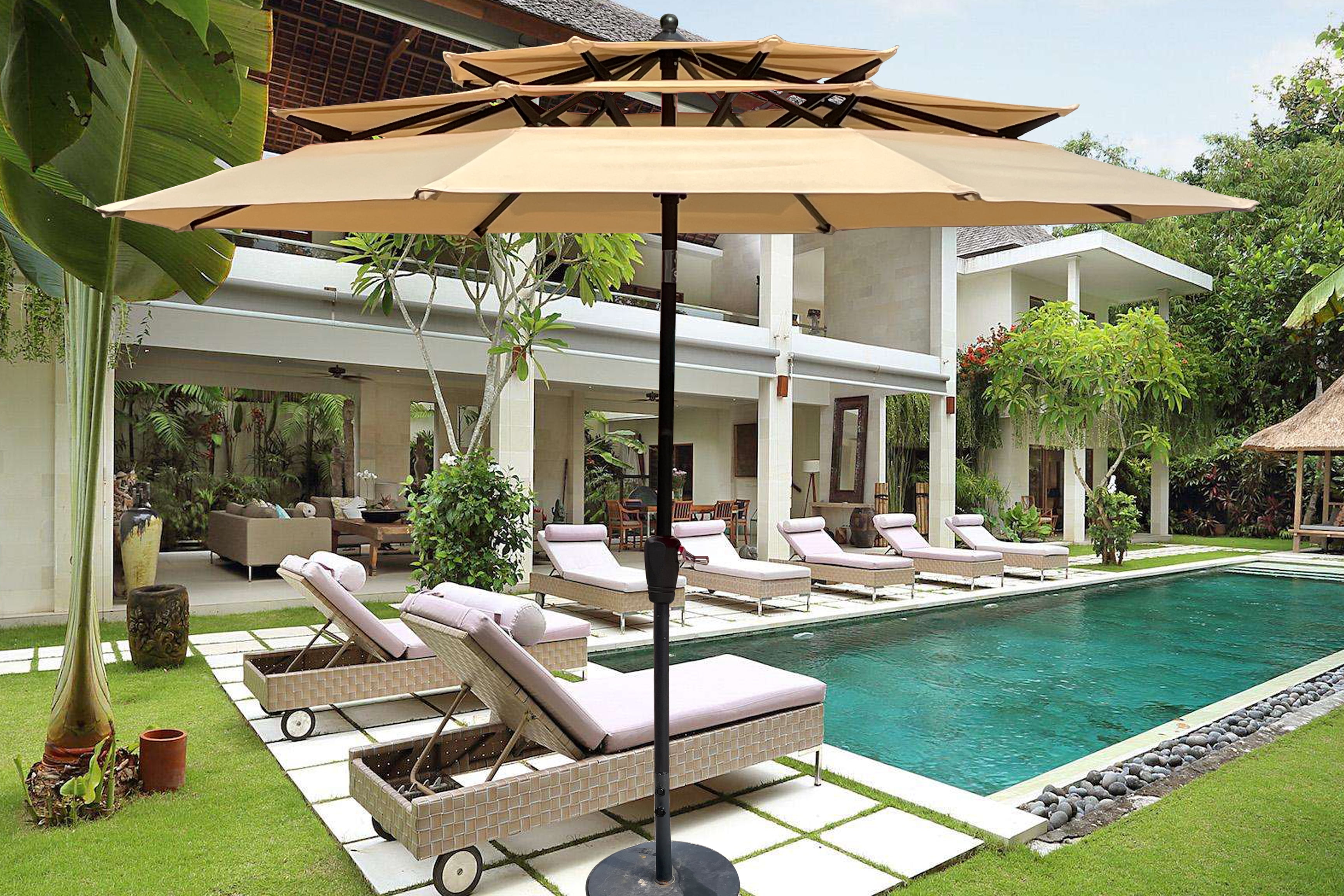 Clearance! 3 Tiers Patio Umbrella Outdoor Market Umbrella Table