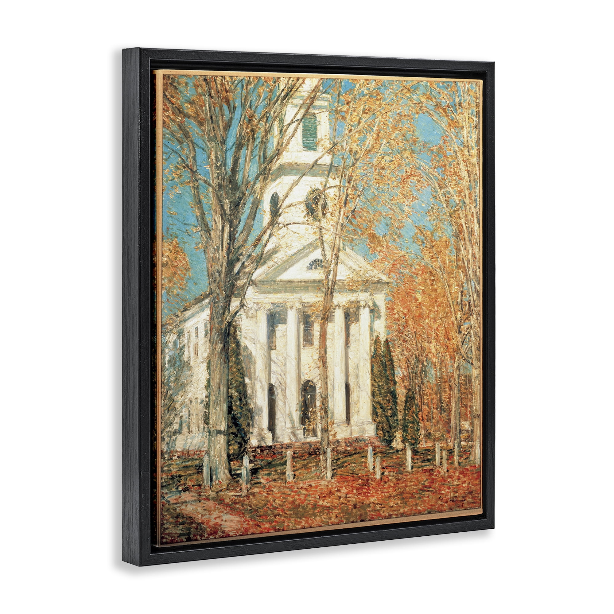 Stupell Industries Classic Church At Old Lyme Buildings & Architecture Painting Black Floater Framed Canvas Art Print Wall Art, 25 x 31