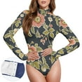 thumbnail image 3 of Flowers and Leaves Women's Mock Turtle Neck Long Sleeve Tops Bodysuit Jumpsuit One Piece Leotards Shirt, 3 of 8