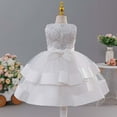 thumbnail image 5 of CUZIBR Girls Tutu Sequins Dresss Sleeveless Solid Color Floral Embroidery Glitter High Waist Tulle Long Dresses Party Formal Elegant Wedding Birthday Gowns,White,3-4 Years, 5 of 8