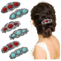 6 Pieces Vintage Red Green Artificial Turquoise French Hair Barrettes Snap Hair Clips Accessories for Women Girls