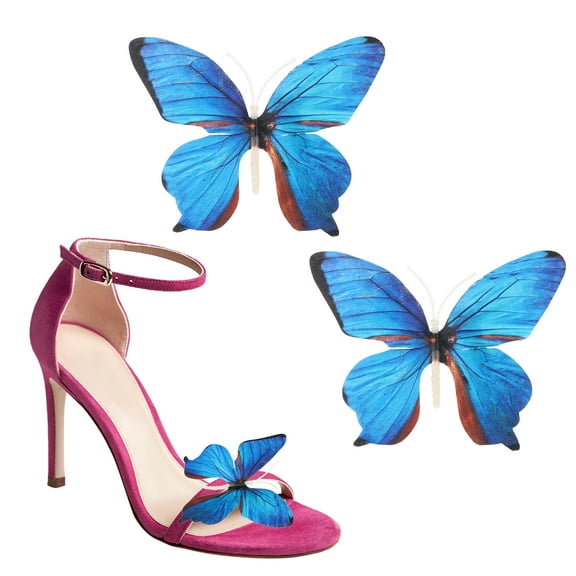 Uxcell Flower Shoe Clips, 2 Pcs Removable Decorative Shoe Clips Butterfly Accessories for Women, Blue