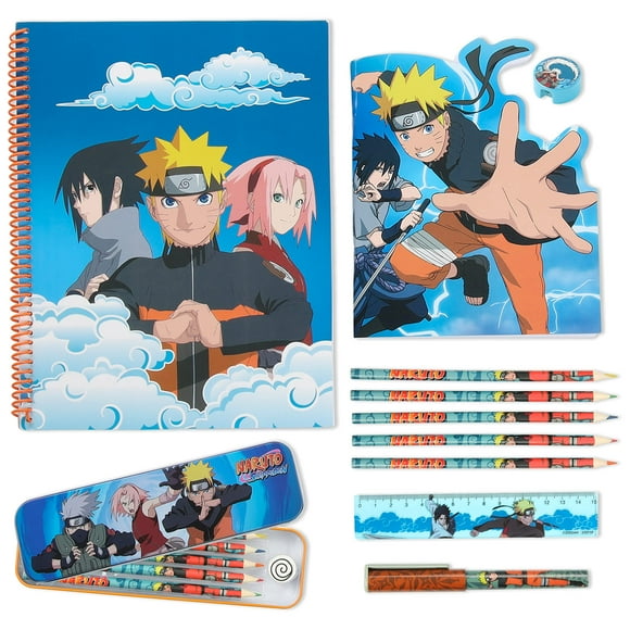 Set de papelería Naruto con lápices de colores, estuche de hojalata