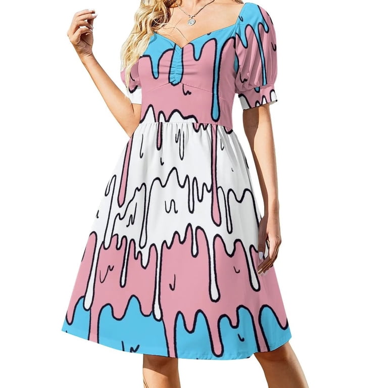 open lace back dress Pastel Rainbow Midi Dress – V Neck Elegant Summer Dress – Kawaii Heaven