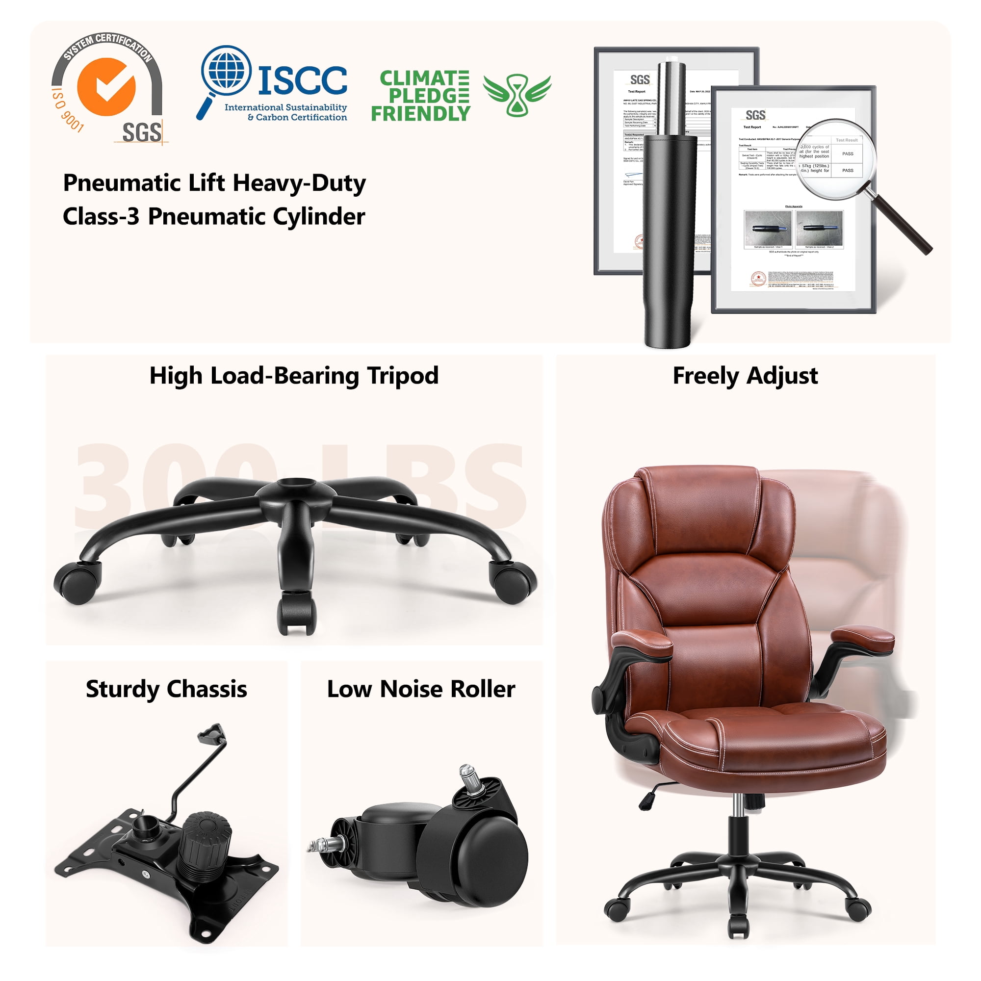 STACOO Large Executive PU Leather Office Chair with Adjustable Armrests, High Back and Lumbar Support, Ideal for Big and Tall Users, Home Office Chair Computer Desk Chair, Brown
