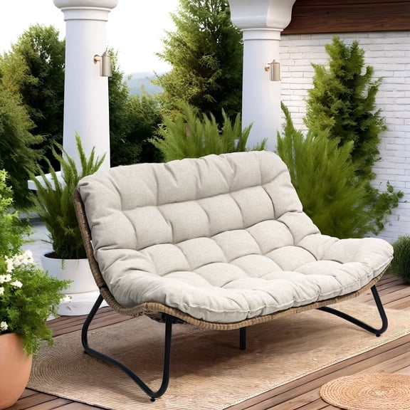Pellebant Patio Loveseat Sofa, 2 Seater Outdoor Couch, All-Weather Rattan Large Furniture with Soft Cushions， Beige