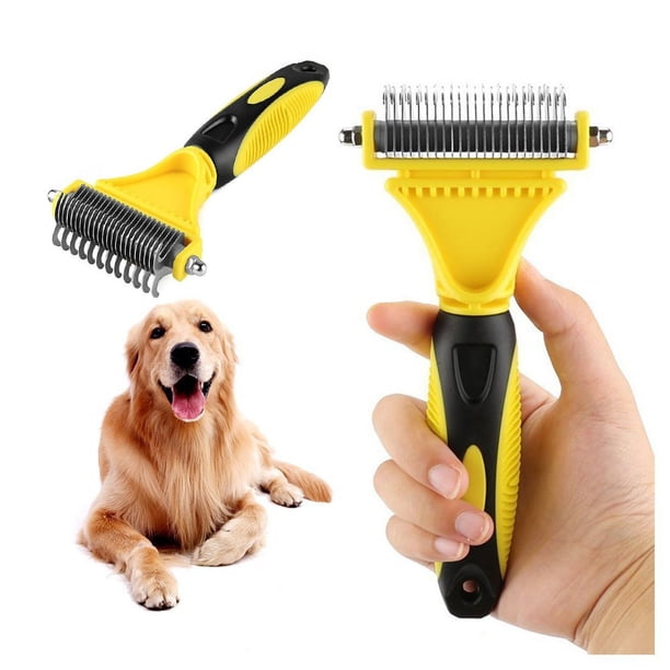 Peine para desenredar mascotas, rastrillo de capa inferior lateral para gatos y perros Herramienta de aseo para mascotas Elimina las esteras de capa inferior para perros pequeños, medianos y