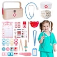 thumbnail image 1 of Kit médico de madera de 20 piezas para niños con estetoscopio y caja, 1 of 6