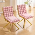 thumbnail image 6 of Set of 2 Modern Pink Bubble Tufted Velvet Dining Chairs with Polished Gold Metal Legs, 6 of 10