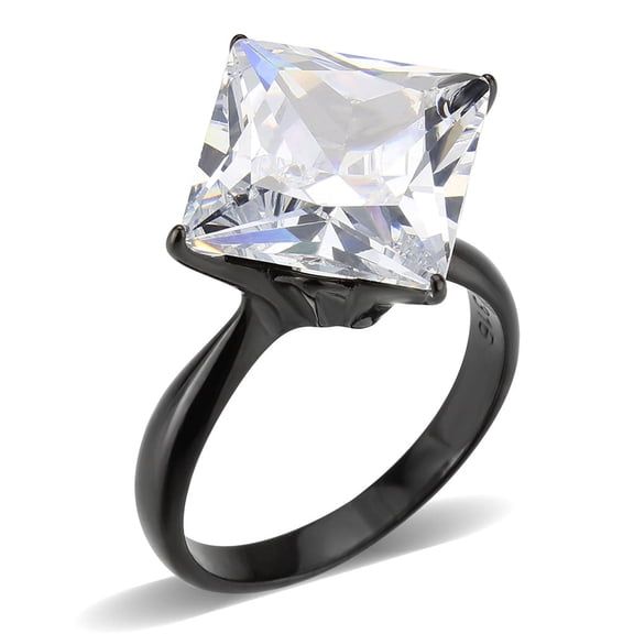 Black Stainless Steel Ring with AAA Grade CZ in Clear for Women Clear Stone Color Style TK3736 Size 10