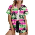 thumbnail image 2 of Shirts for Women under $10 Short Sleeved Hawaiian Printed Button Up Turndown Collar Top Hot Pink S, 2 of 5