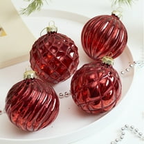 Christmas Glass Ball Ornaments Set of 4 Irregular Shaped 8cm Wine Silver Coffee Green Glass Holiday Tree Decorations Durable Hanging Vintage Decorative for Seasonal Home Decor