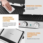 Panini Press Grill - 1600W High Power, 4-Slice Sandwich Maker with Adjustable Temp, Timer & Height, Non-Stick Plates, 180° Wide Opening, Indoor Use