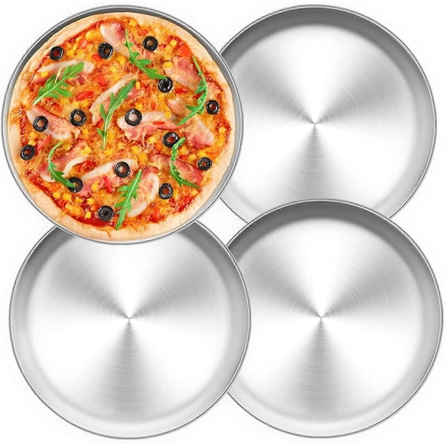 Stainless Steel Pizza Tray Set Of 4 - Round Pizza Baking Trays (26 Cm) G