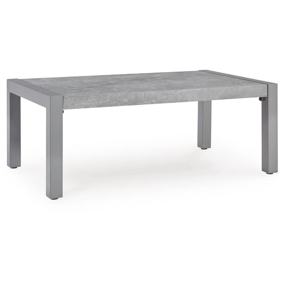 Signature Design by Ashley Agoda Pearl Outdoor Coffee Table - Weather Resistant Aluminum Frame with Gray Stone Top