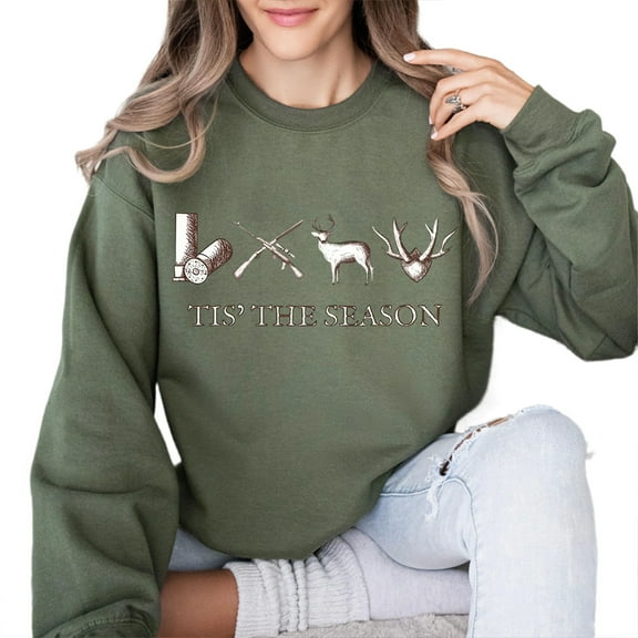Tis the Hunting Season Wife Sweater – Funny Hunting Crewneck, Duck & Deer Hunting Sweatshirt, Gift for Husband, Wife, or Hunting Lovers