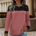 thumbnail image 3 of tklpehg Fall Long Sleeve Shirts for Women Crew Neck Comfortable Tops Color Block Leisure Going Out Tops Fall Clothes Pullover Pink L, 3 of 8