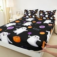 thumbnail image 3 of Manfei Happy Halloween Twin Sheet Sets, Funny Ghost Pumpkin Twin Fitted Sheet, Purple Lollipop Flat Sheet, Luxury Bedroom Decor, 3 Pieces, 3 of 7