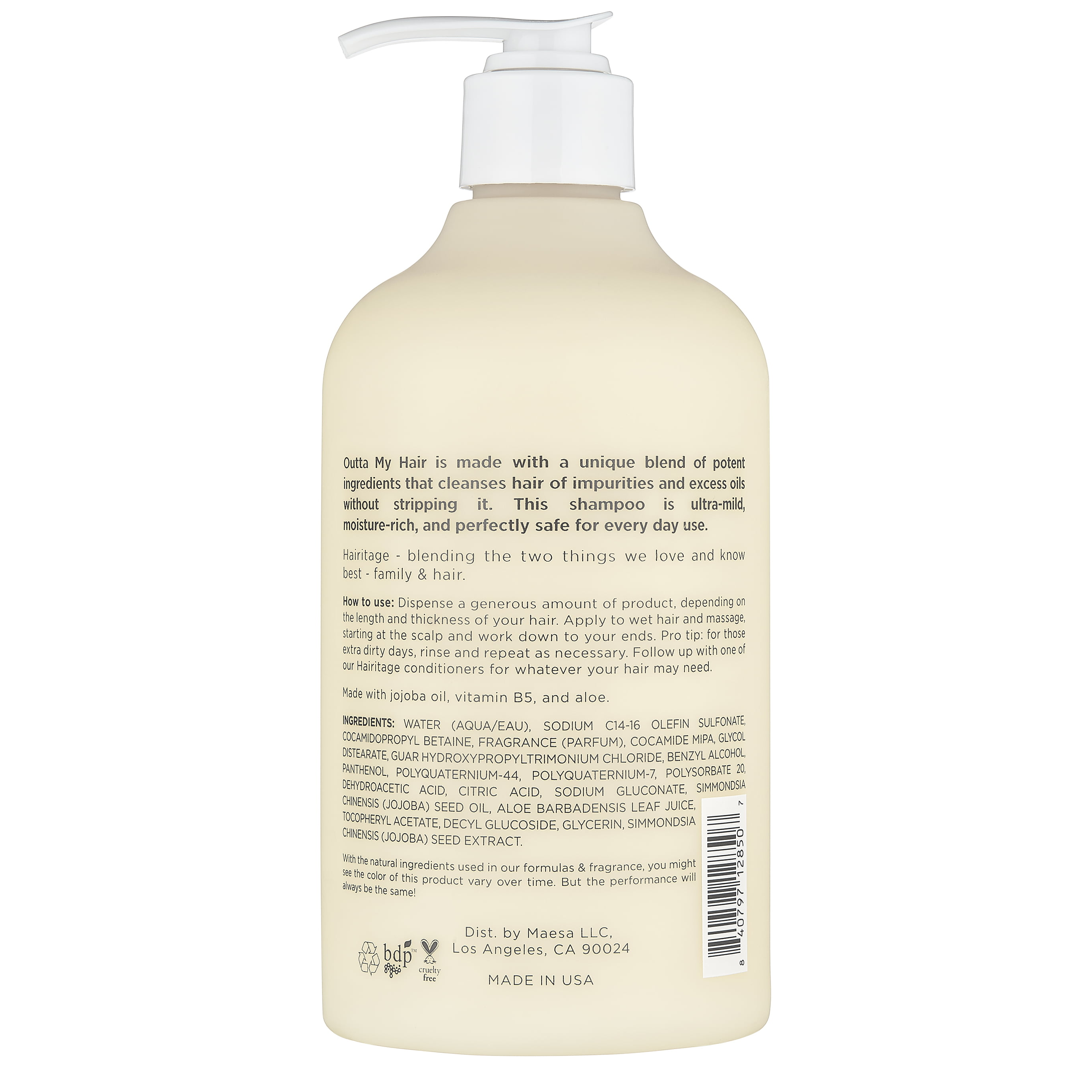 Hairitage Outta My Hair Gentle Daily Hydrating and Moisturizing Shampoo For Dry Hair with Jojoba Oil & Aloe Vera, 13 fl. oz. - image 2 of 7