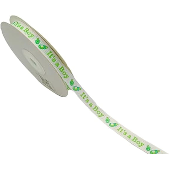 3/8" X 25 Yard "It's a Boy" Printed Baby Shower Grosgrain Ribbon Gender Reveal Party Birthday Decoration for Games, Gifts, Pacifier Favors (Green)
