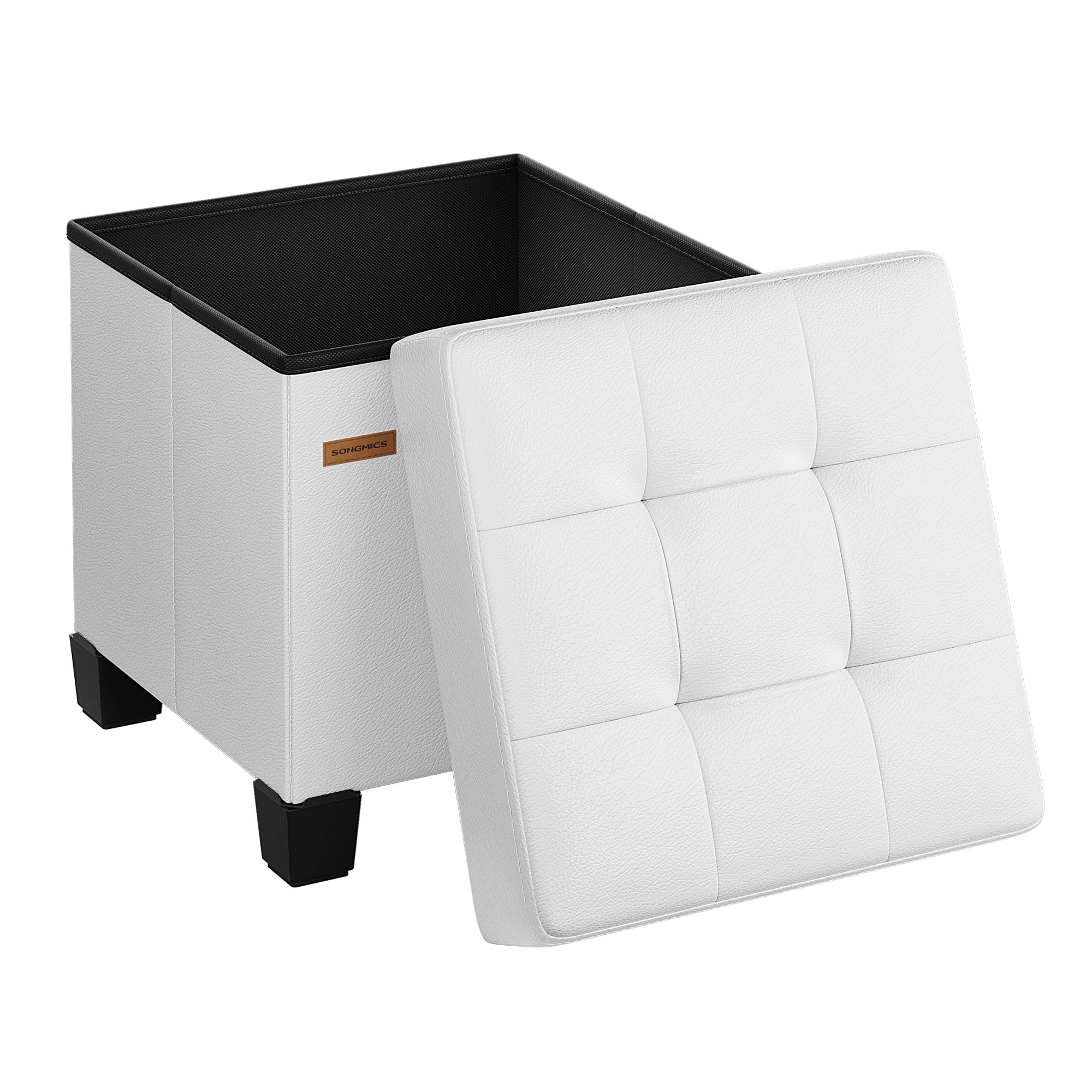 SONGMICS 15x15x15.7-Inch Cube Storage Ottoman with Legs. 10 Gal (37 L) Capacity. Synthetic Leather Footstool/Footrest.Cloud White