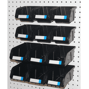 WallPeg Pegboard Bins - 12 Pack - Hooks to Peg Board - Organize Hardware, Accessories, Workbench, Garage Storage, Craft Room, Tool Shed, (6 ea. 7" & 6 ea. 5" Bins)