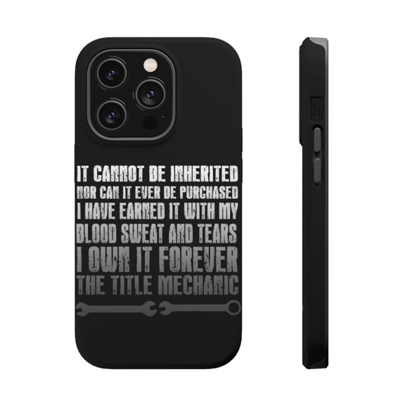 DistinctInk Tough Case for Apple iPhone 15 PRO (6.1" Screen), Compatible with MagSafe Charging - Mechanic Can't Be Inherited Purchased