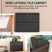 IKIMI 2-Drawer Lateral File Cabinet with Lock, 35.4 W Metal Filing Cabinet for Letter/Legal/A4 Files, Black