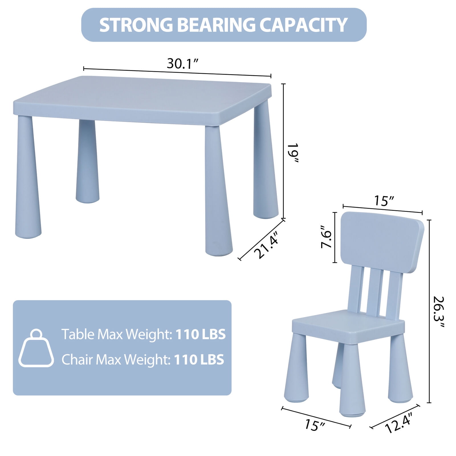 MarketLane 3 Piece Kids Table and Chair Set 3 in 1 Plastic Children Activity Table Toddler Play Set for Indoor and Outdoor, Playroom, Home, Nursery, Daycare, Stable Wide Base Legs