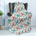thumbnail image 4 of Horses Soft Flannel Fleece Throw Blanket, Classic Swedish Dalecarlian Coral Azure Blue Animals and Green Floral Arrangement, Cozy Plush for Indoor and Outdoor Use, 50" x 70", Multicolor, by Ambesonne, 4 of 5