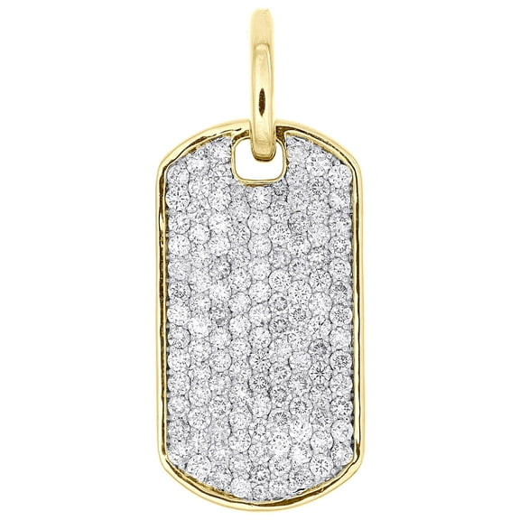 10K Yellow Gold Genuine Diamond Men's Iced Out Dog Tag Medallion Pendant 2 CT