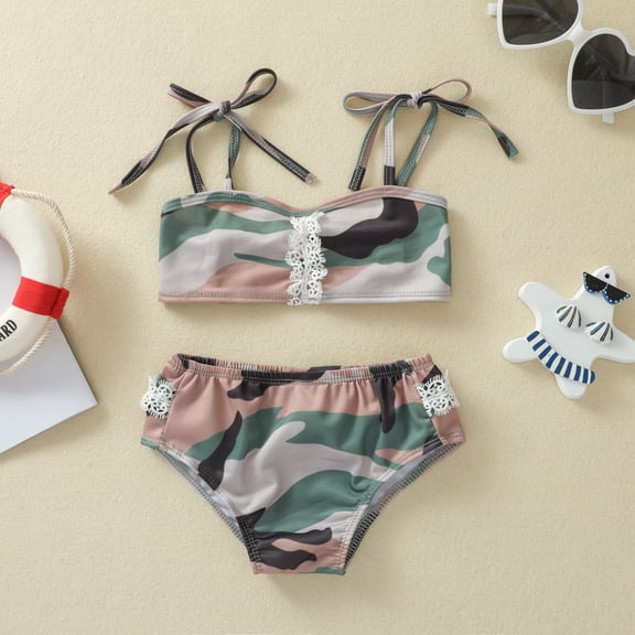 Trendfront Girls 2-Piece Bikini Set Printed Camisole Straps Two-Piece Swimsuit Kids Summer Bathing Suit