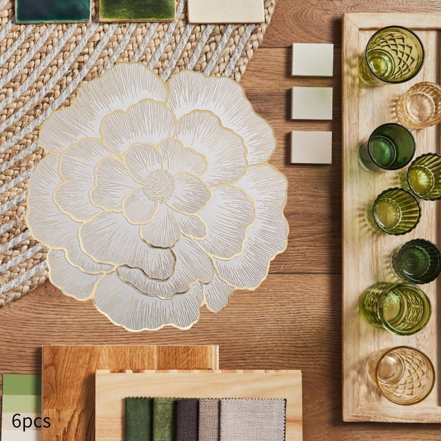 Elodie 6Pcs Placemats Dining Table Mats Bohemia Wipeable for Birthday Party Kitchen Gold