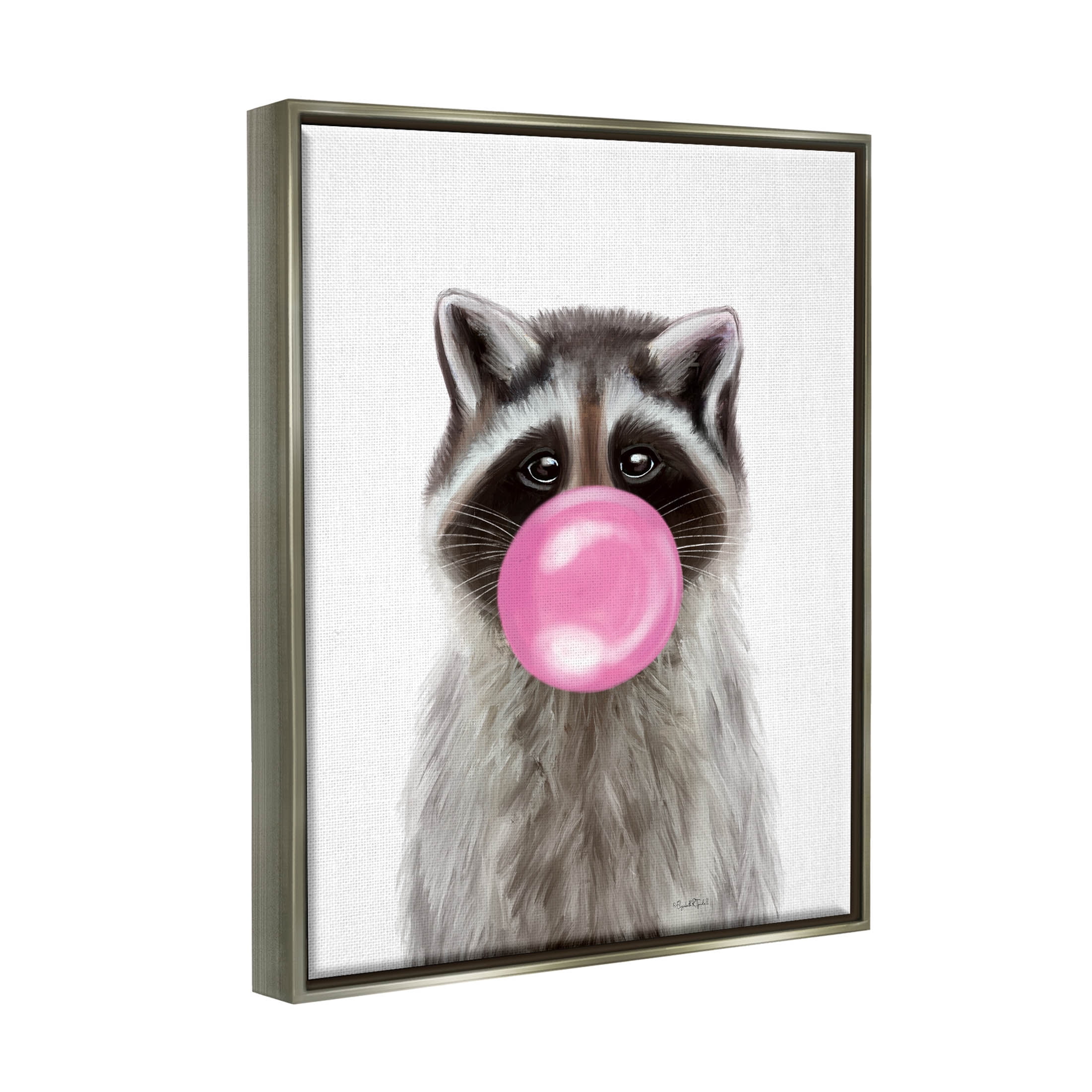 Stupell Industries Raccoon Bubble Gum Wildlife Portrait Graphic Art Luster Gray Floating Framed Canvas Print Wall Art, Design by Elizabeth Tyndall