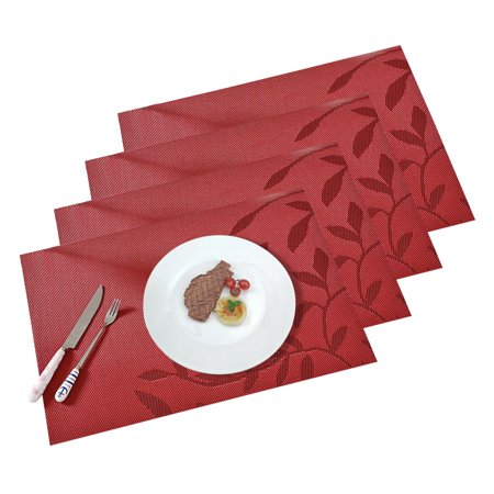 

Set of 4 Placemats - Anti-Skid PVC Placemat Washable Heat-resistand Woven Vinyl Table Mats for Kitchen Table 12x18 inches