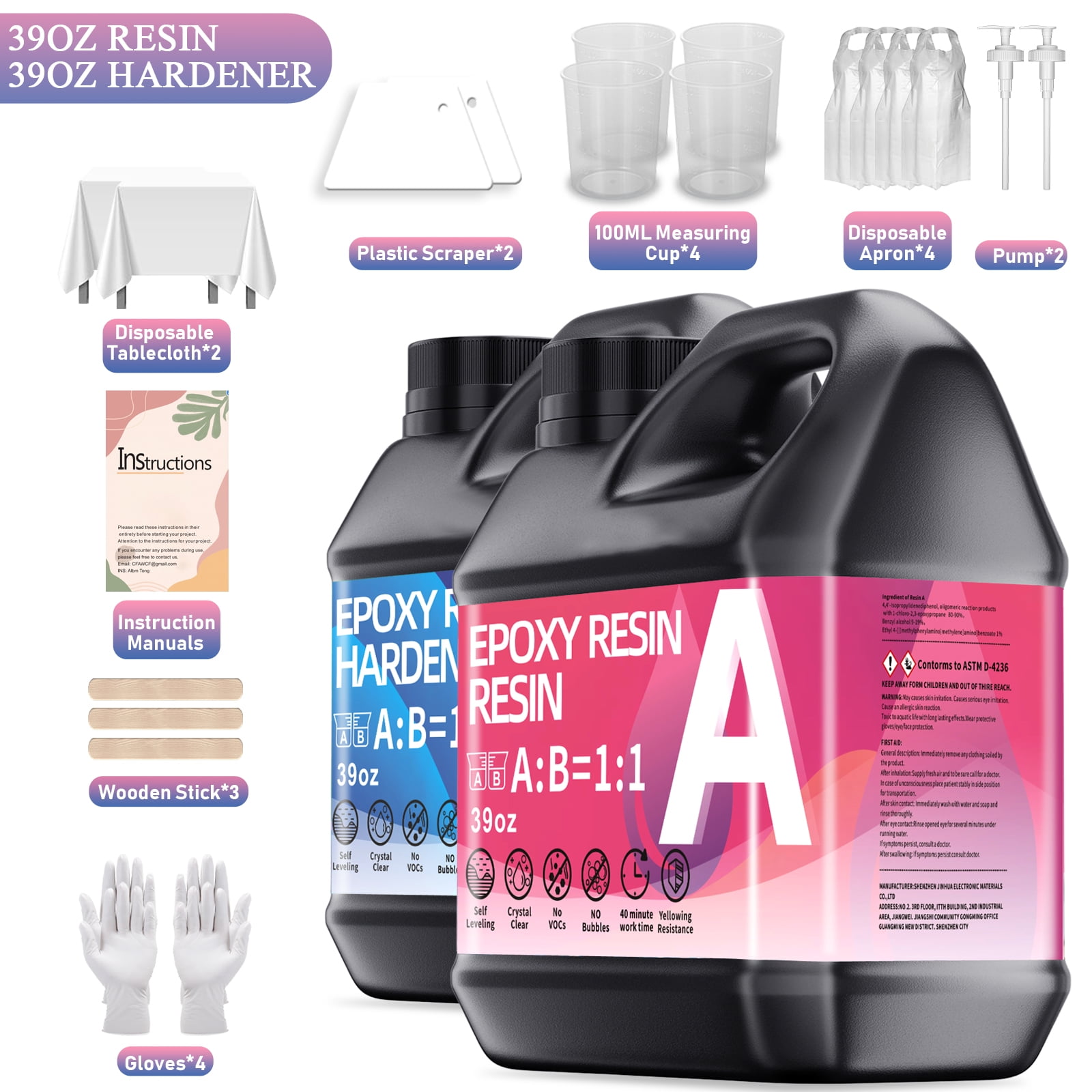 Epoxy Resin Kit 312OZ，Newly Formulated Crystal Clear Epoxy Resin, Strong, Bubble-Free, Anti-Yellowing Art Resin That, Suitable for Casting, DIY, Molds, Jewelry, Easy to Mix 1:1 Ratio
