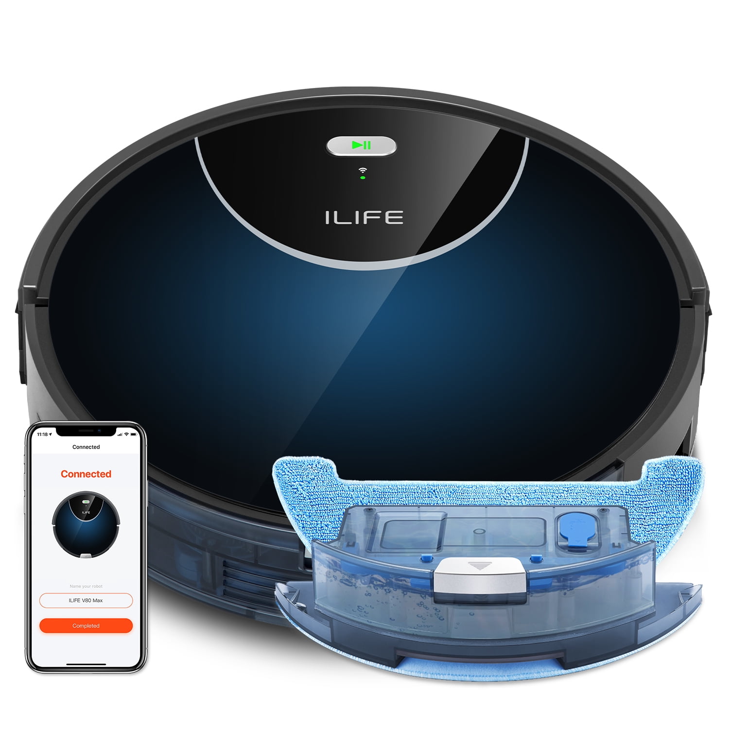 ILIFE V80 Max-W Mopping, Robot Vacuum and Mop 2-in-1, Wi-Fi, 2000Pa, Route  Planning, XL 750ml Dustbin, Pet Hair， Hard Floors