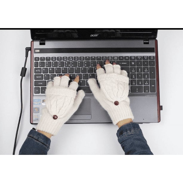 Guantes convertibles de punto de lana cálidos de invierno para mujer, sin dedos, con funda para manoplas