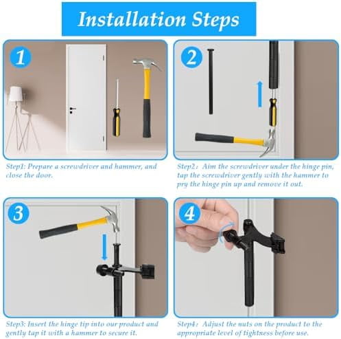 OBTANIM 8 Pack Hinge Pin Door Stopper Heavy Duty Metal Adjustable Door Stops with Rubber Bumper Tips (Black)