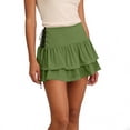 thumbnail image 3 of Wowcloth Women's A-line Short Skirt, Solid Color High Waist with Tie Belt, Retro Double Layer Ruffle Hem for Casual and Daily Wear, 3 of 5