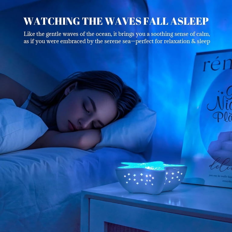 Ocean Wave Projector Light, 7 Colors Rechargeable Starfish Night