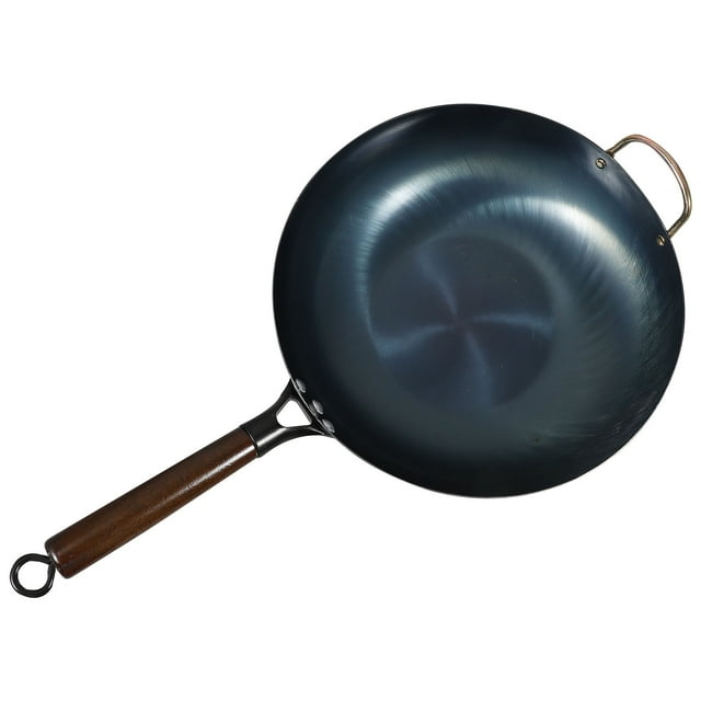 NIYANGLE Poêle Wok Antiadhésive 1 Pce pour Cuisson Extérieure avec Fer et Bois 32x8 cm
