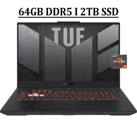 ASUS TUF A17 Gaming Laptop 17.3" FHD IPS 144Hz Anti-glare Display AMD Octa-Core Ryzen 7 6800H Processor 64GB DDR5 2TB SSD NVIDIA GeForce RTX 3060 6GB Backlit Keyboard Dolby Atmos HDMI Win11 Black
